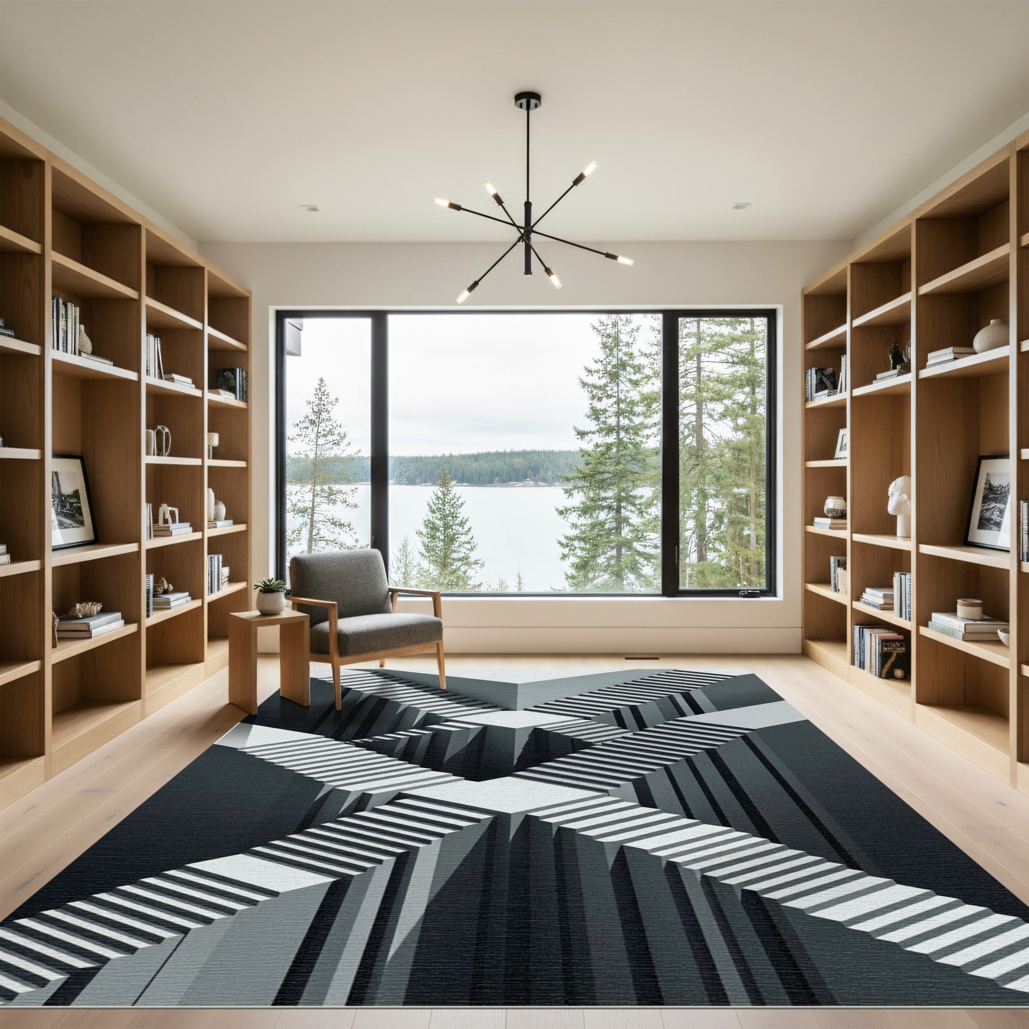 Monochromatic Geometric Illusion Stairway Rug