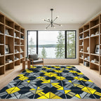 Modern Geometric Diamond Checkerboard Yellow Gray Rug