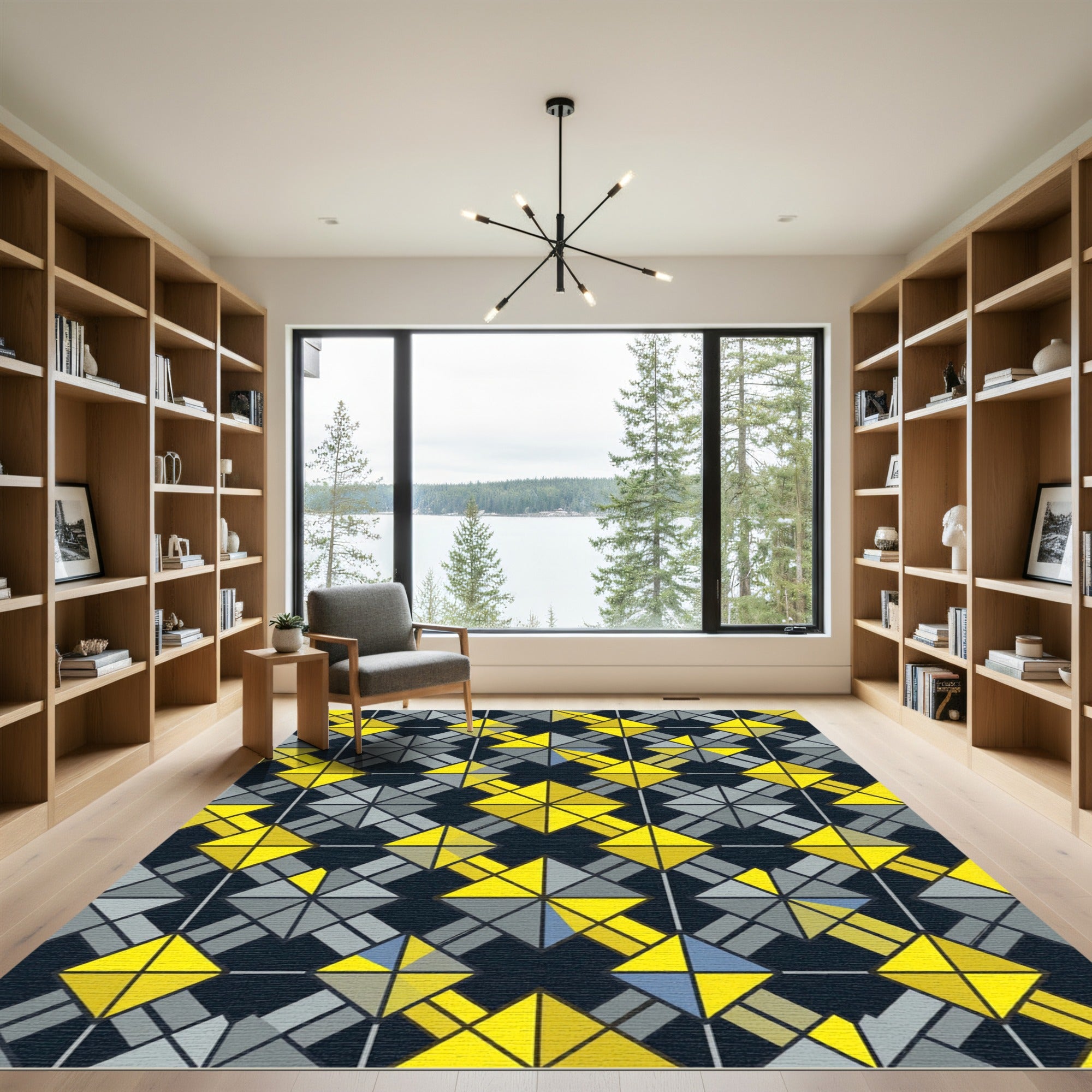 Modern Geometric Diamond Checkerboard Yellow Gray Rug