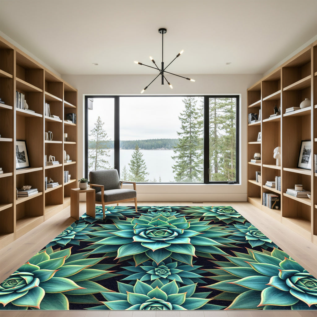 Verdant Succulent Botanical Symmetry Art Rug