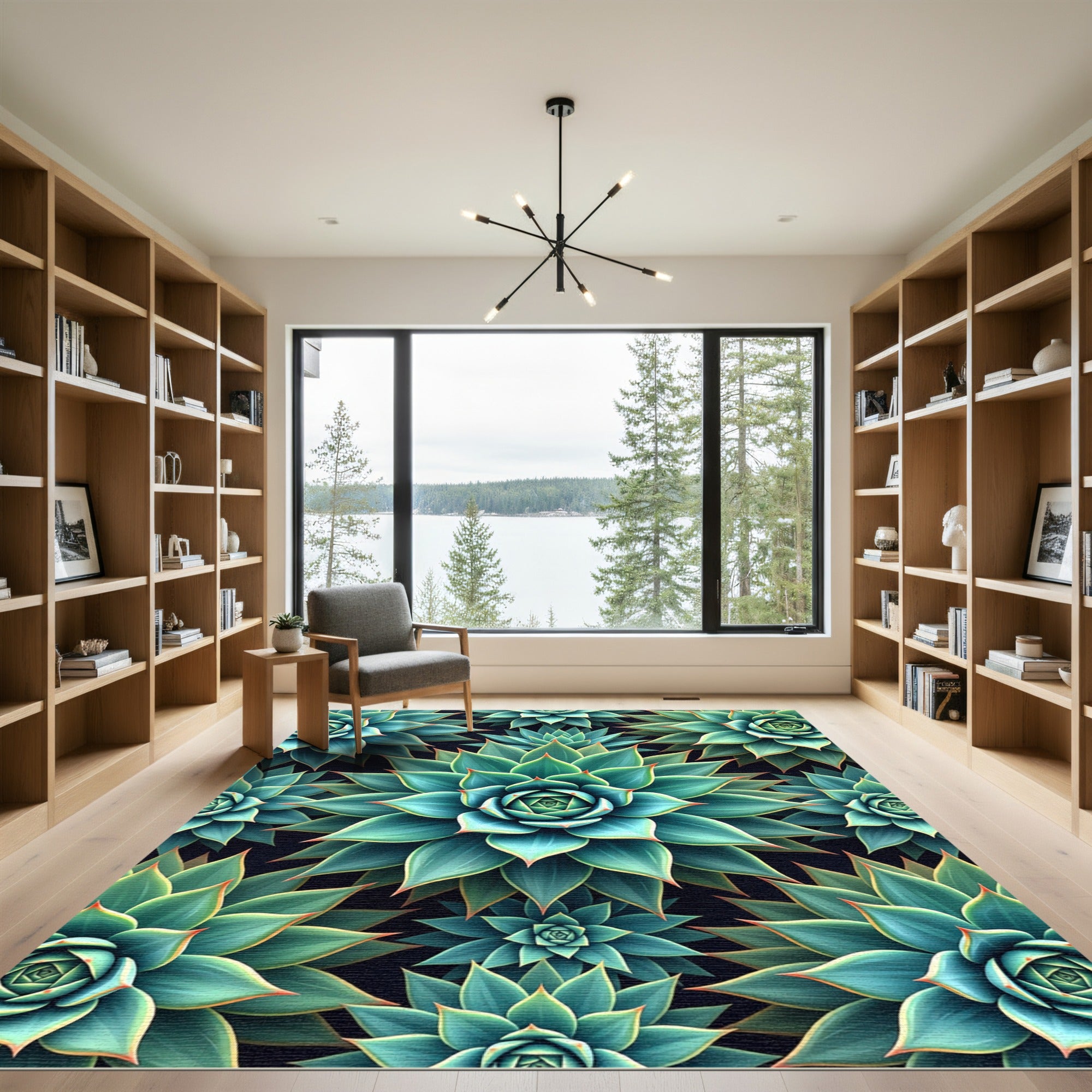 Verdant Succulent Botanical Symmetry Art Rug