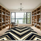 Modern Black Beige Chevron Lines Rug