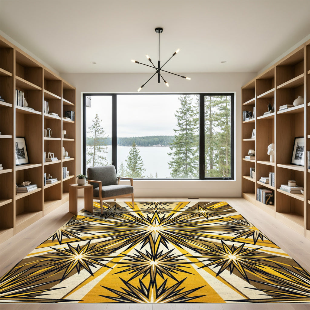 Radiant Golden Burst Geometric Star Rug