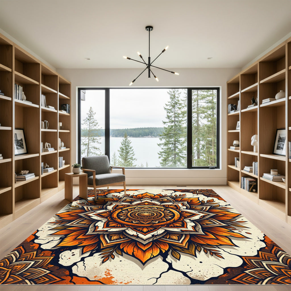 Golden Autumn Floral Mandala Rug