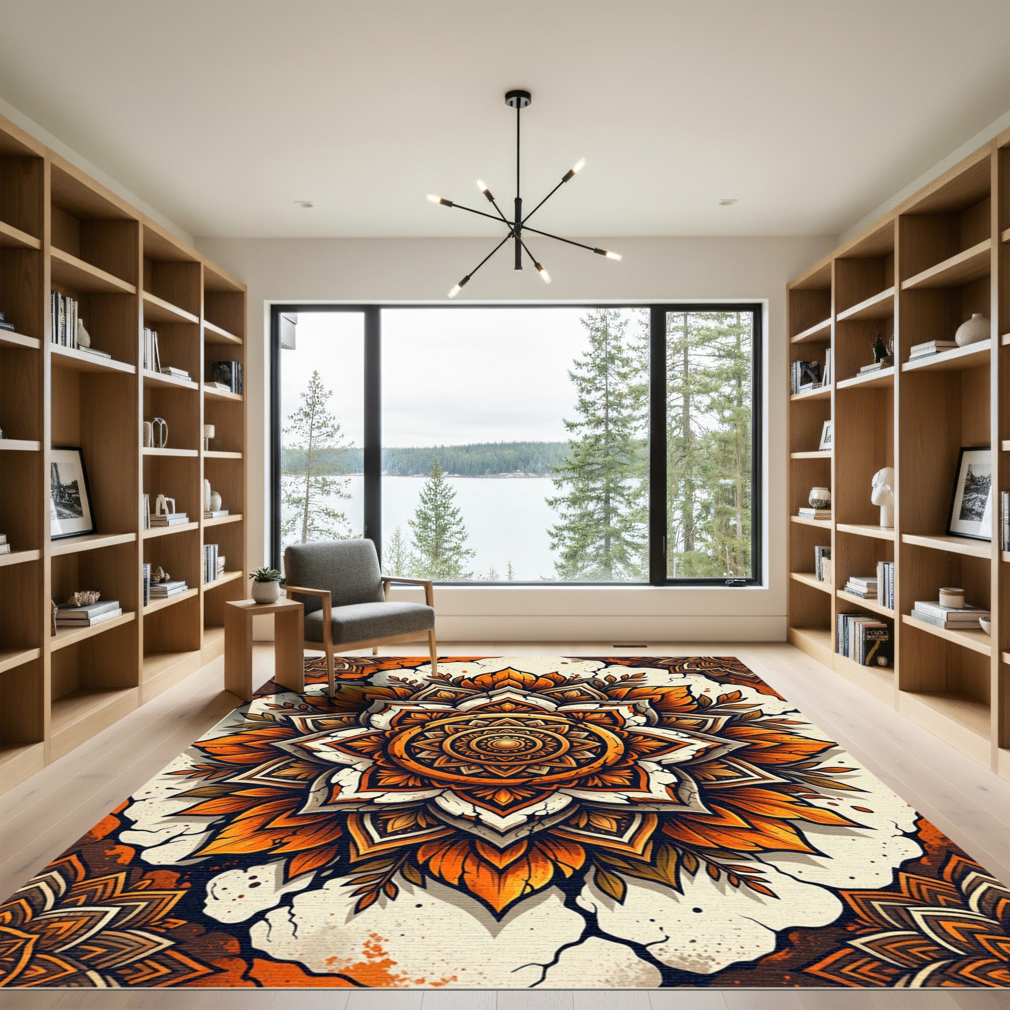 Golden Autumn Floral Mandala Rug