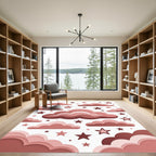 Whimsical Dusty Rose Cloud Starry Sky Rug