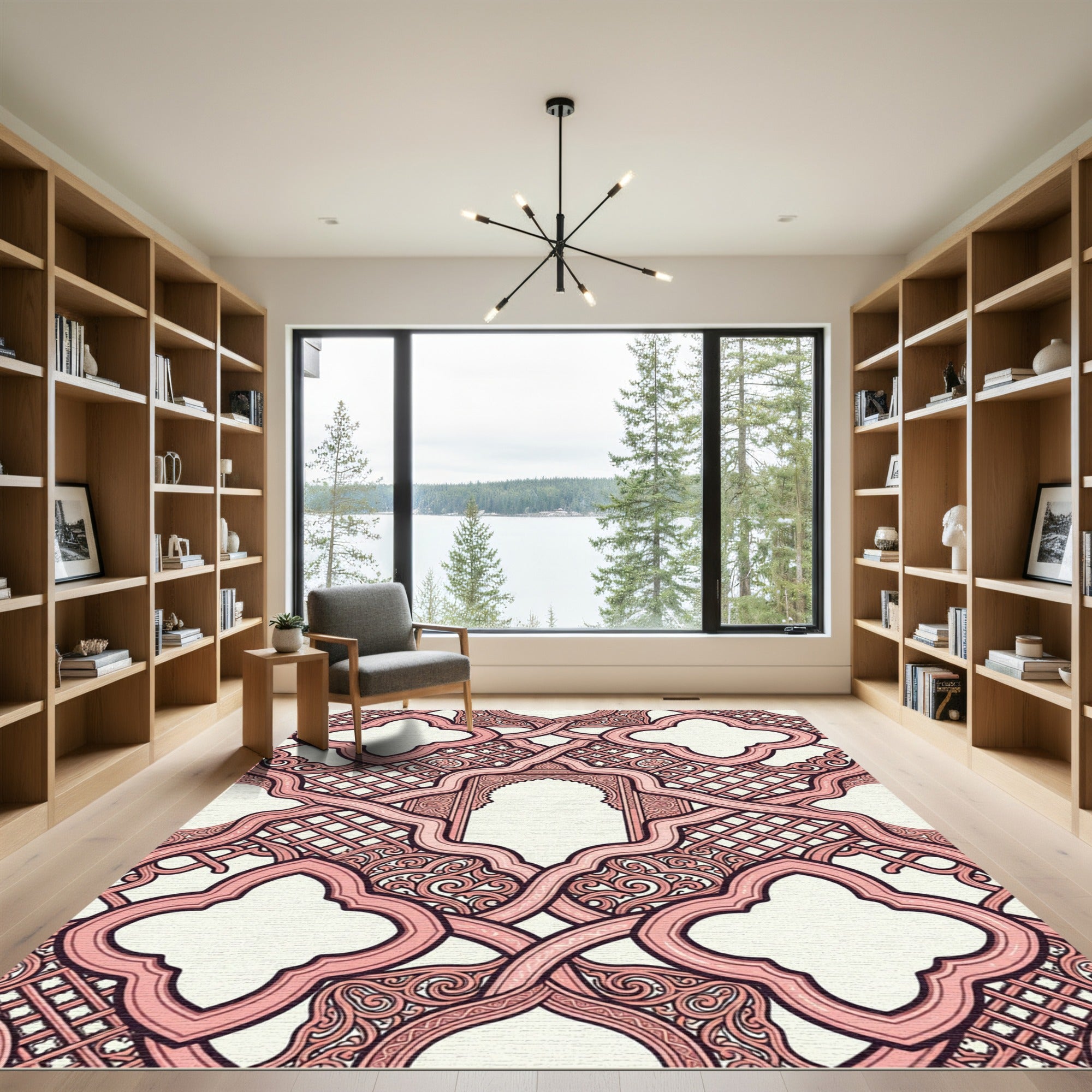 Pink Arabesque Interlocking Lattice Relief Rug