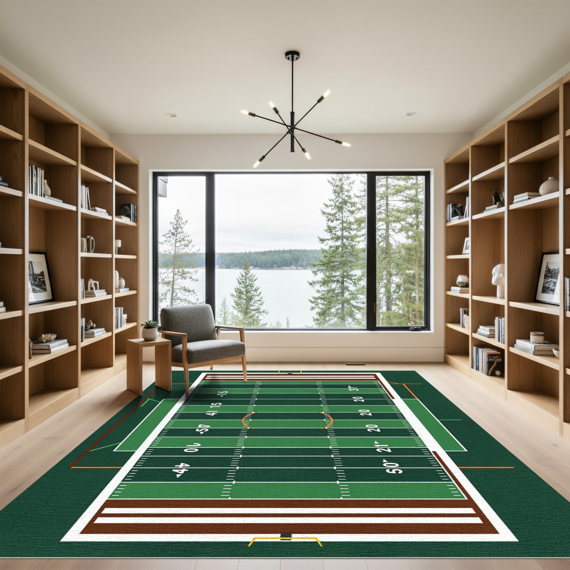 Contemporary Green Football Field Area Rug