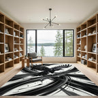 Black Raven Ink Brushstrokes Rug