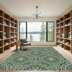 Intricate Sage Green Geometric Star Rug