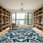Elegant Teal Butterfly Botanical Garden Rug