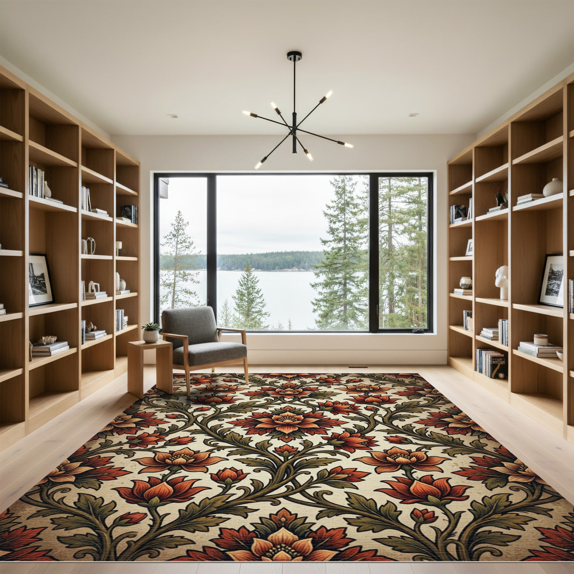Vintage Autumn Rust Floral Damask Rug