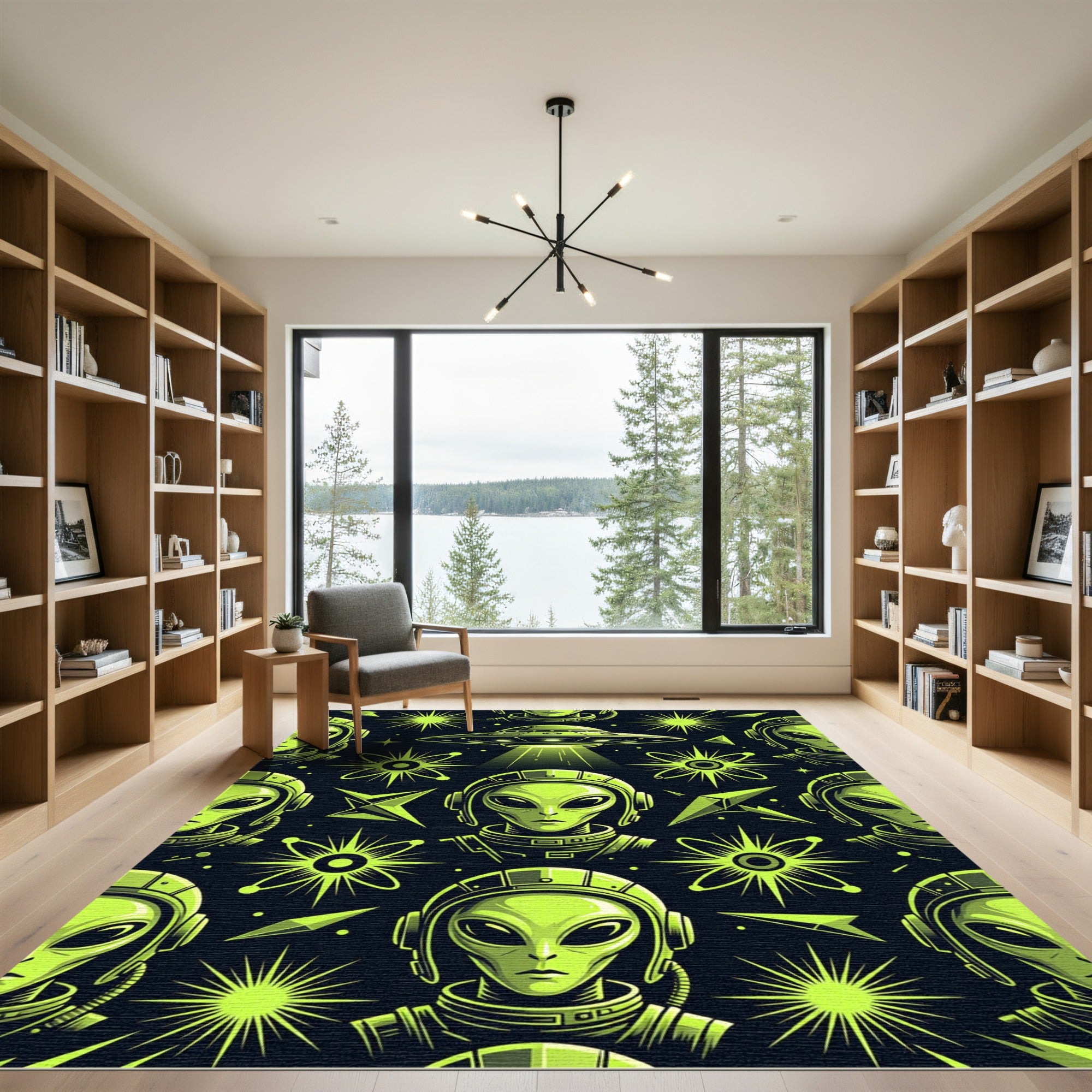 Neon Alien Cosmic Saucer Space Graphic Rug