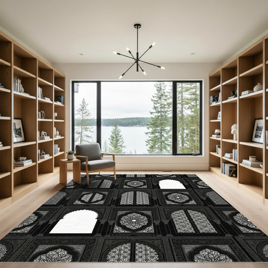 Monochromatic Dark Arches Medallion Window Rug