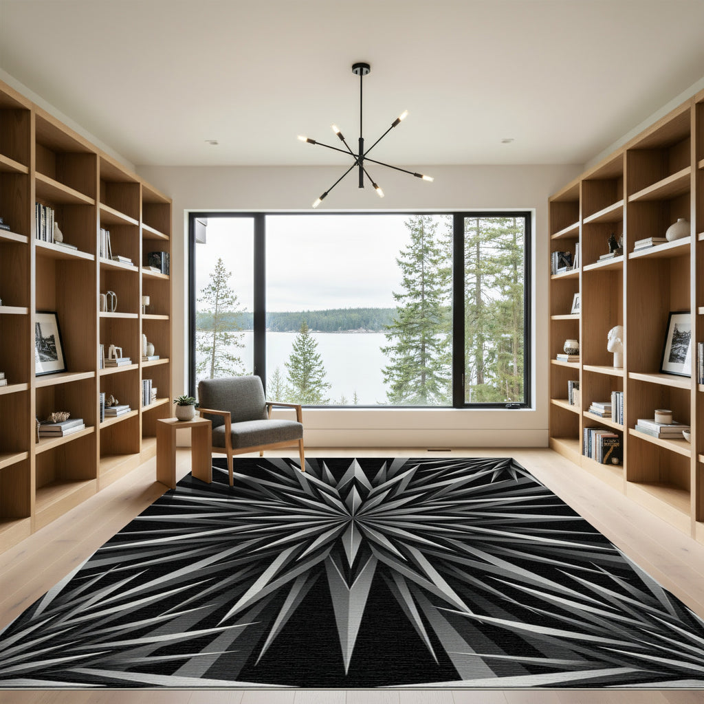 Monochromatic Sharp Geometric Starburst Rug
