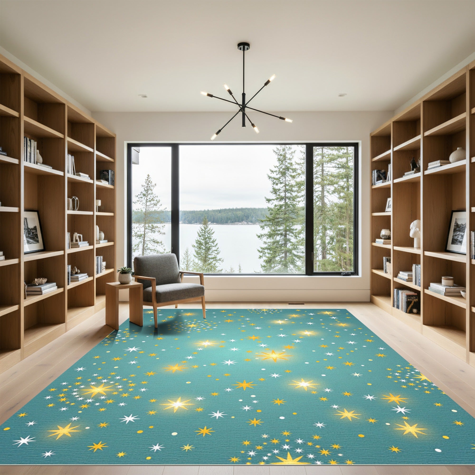 Golden Starburst Turquoise Celestial Rug