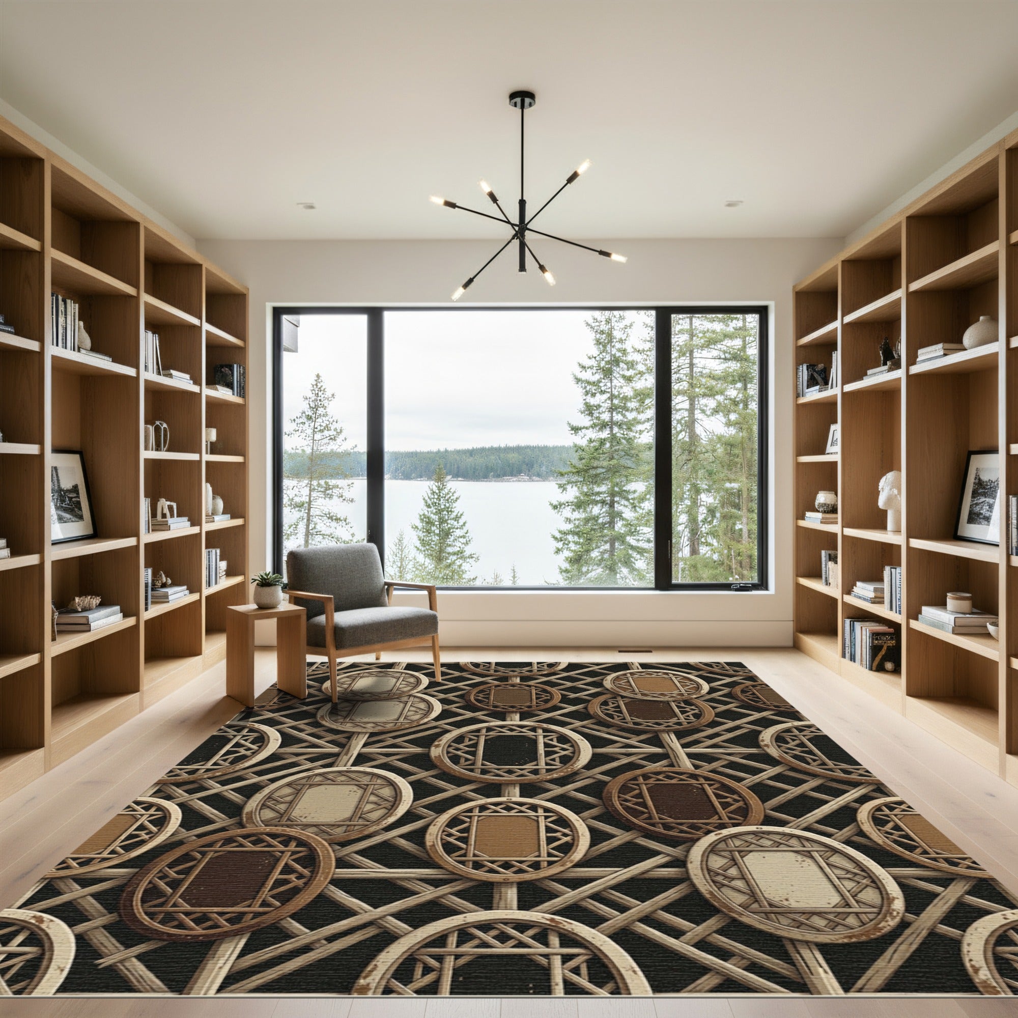 Neutral Woven Lattice Oval Grid Rug