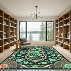 Emerald Garden Floral Ribbon Frame Rug