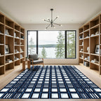 Modern Navy Ink Grid Geometric Rug