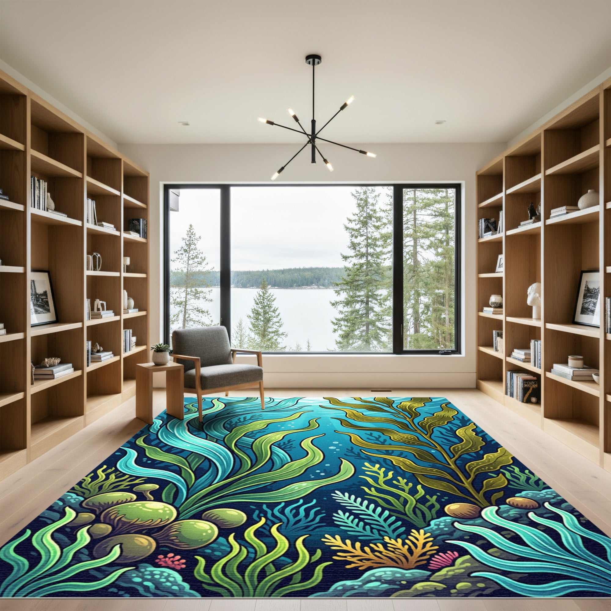 Lush Underwater Kelp Forest Oceanic Scene Rug