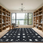Black White Geometric Window Frame Rug