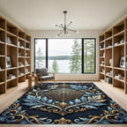 Ornate Gold Blue Acanthus Medallion Rug