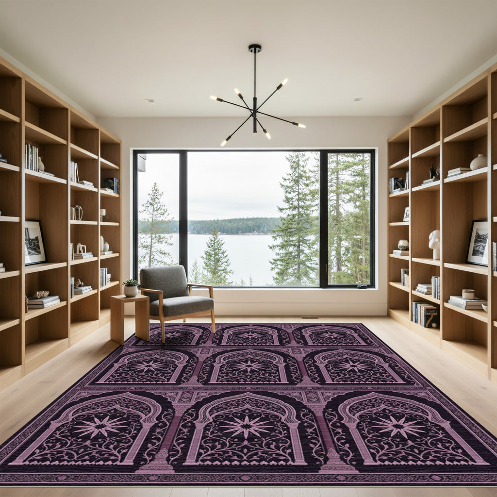 Mauve Archway Floral Scroll Pattern Rug