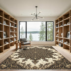 Intricate Bronze Floral Damask Medallion Rug