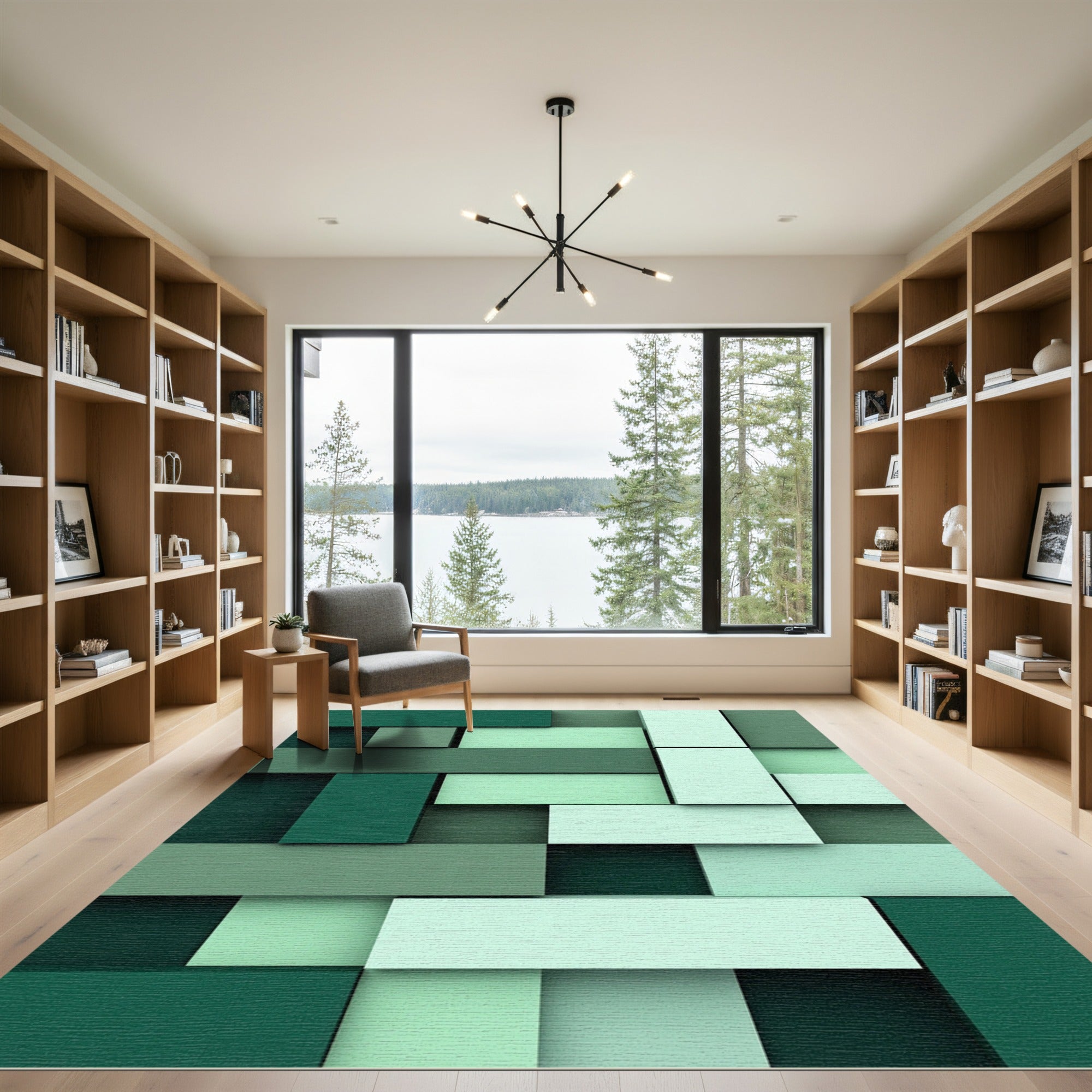 Modern Mint Olive Geometric Block Rug