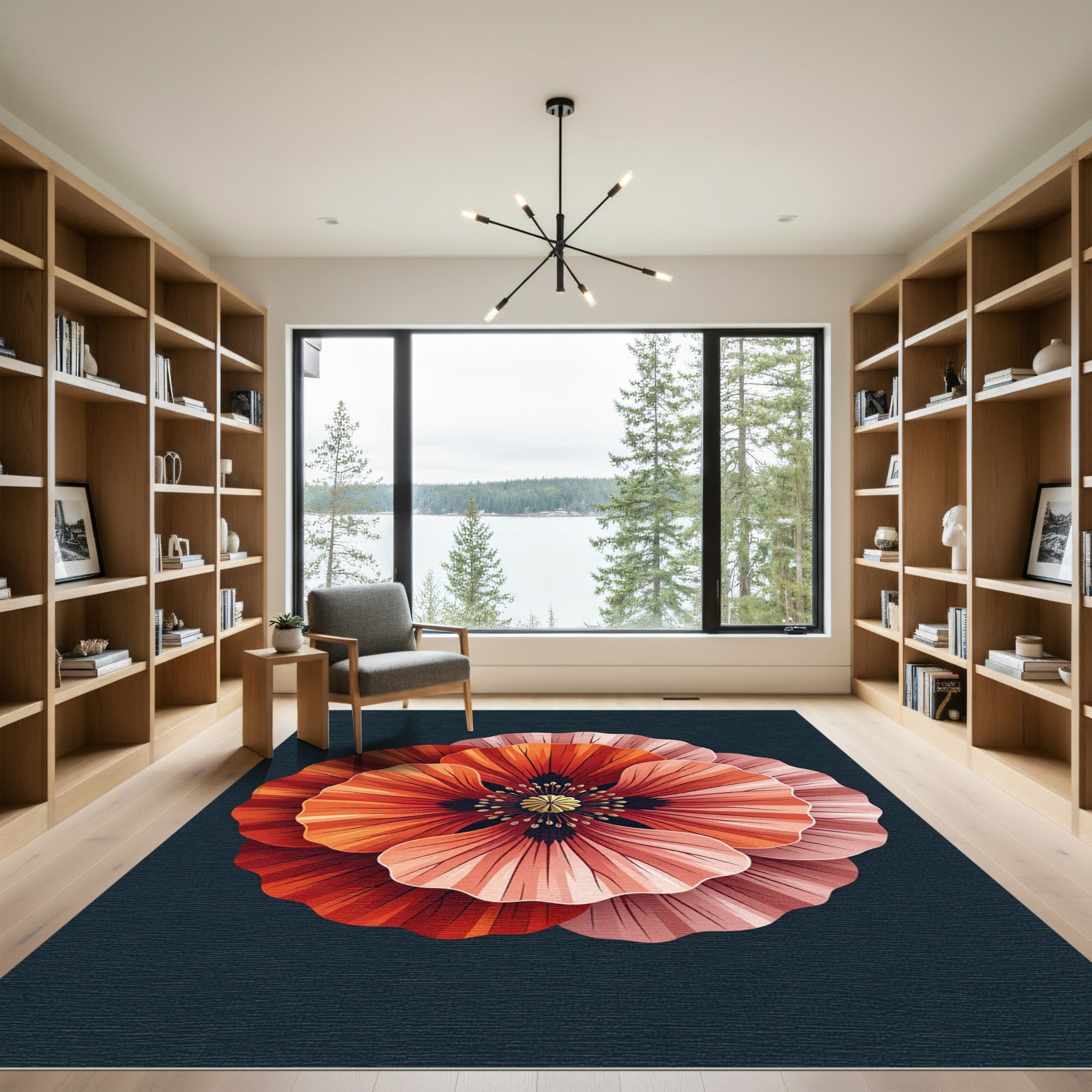 Crimson Coral Multi Layered Poppy Blossom Rug
