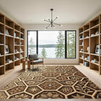 Brown Geometric Floral Medallion Hexagon Rug