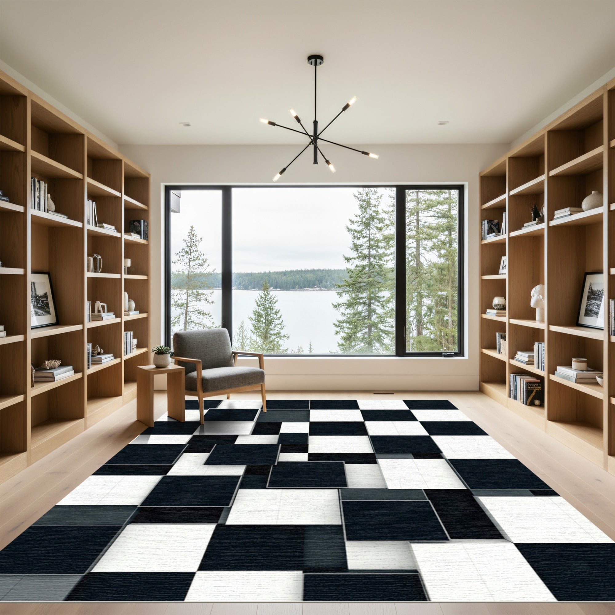 Monochromatic Abstract Three Dimensional Geometric Block Rug