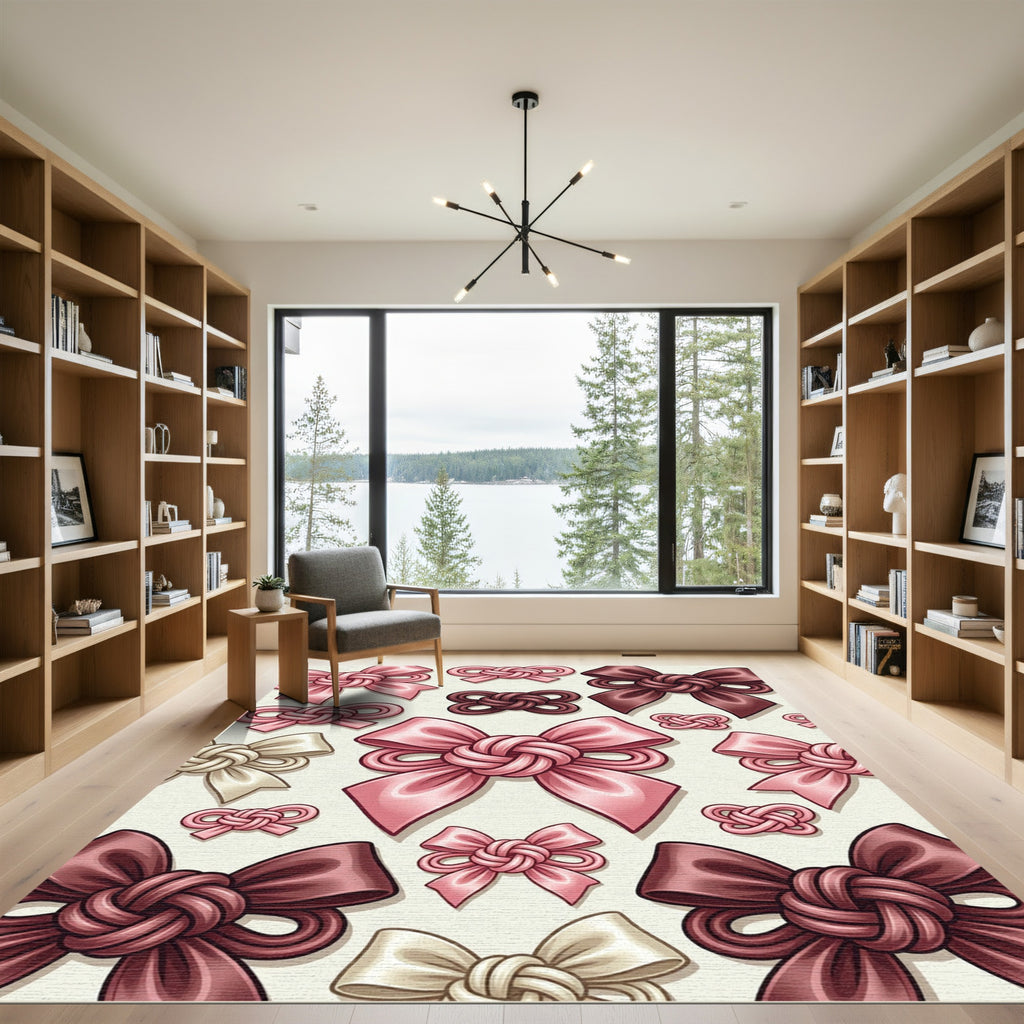 Elegant Pink and Chocolate Ribbon Knot Rug