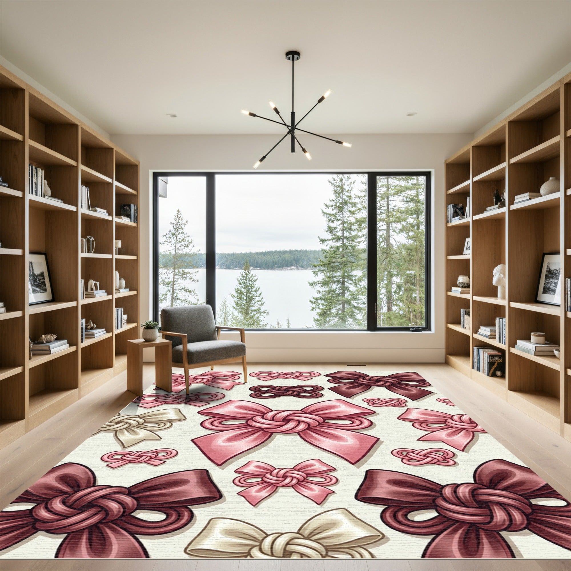 Elegant Pink and Chocolate Ribbon Knot Rug