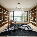Dark Ocean Foam Abstract Wave Rug