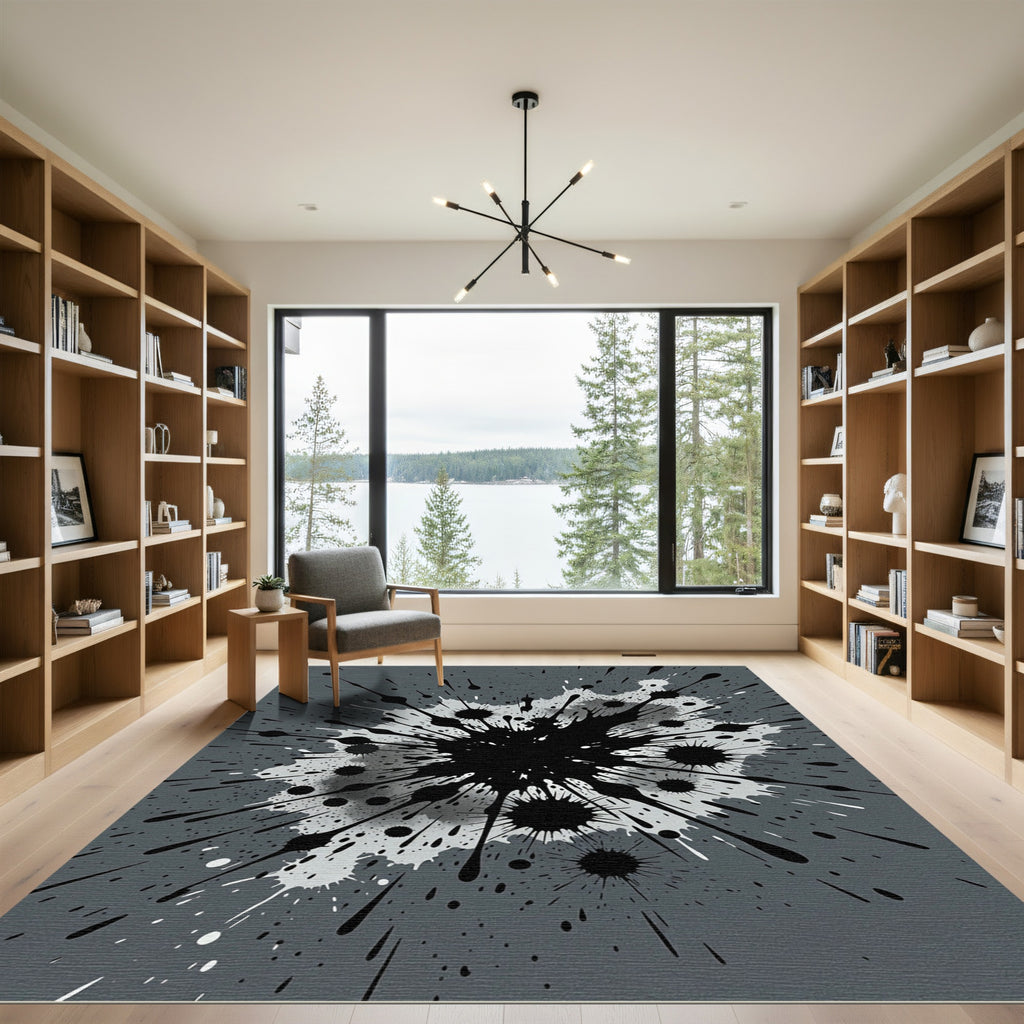 Abstract Monochrome Ink Splatter Art Rug