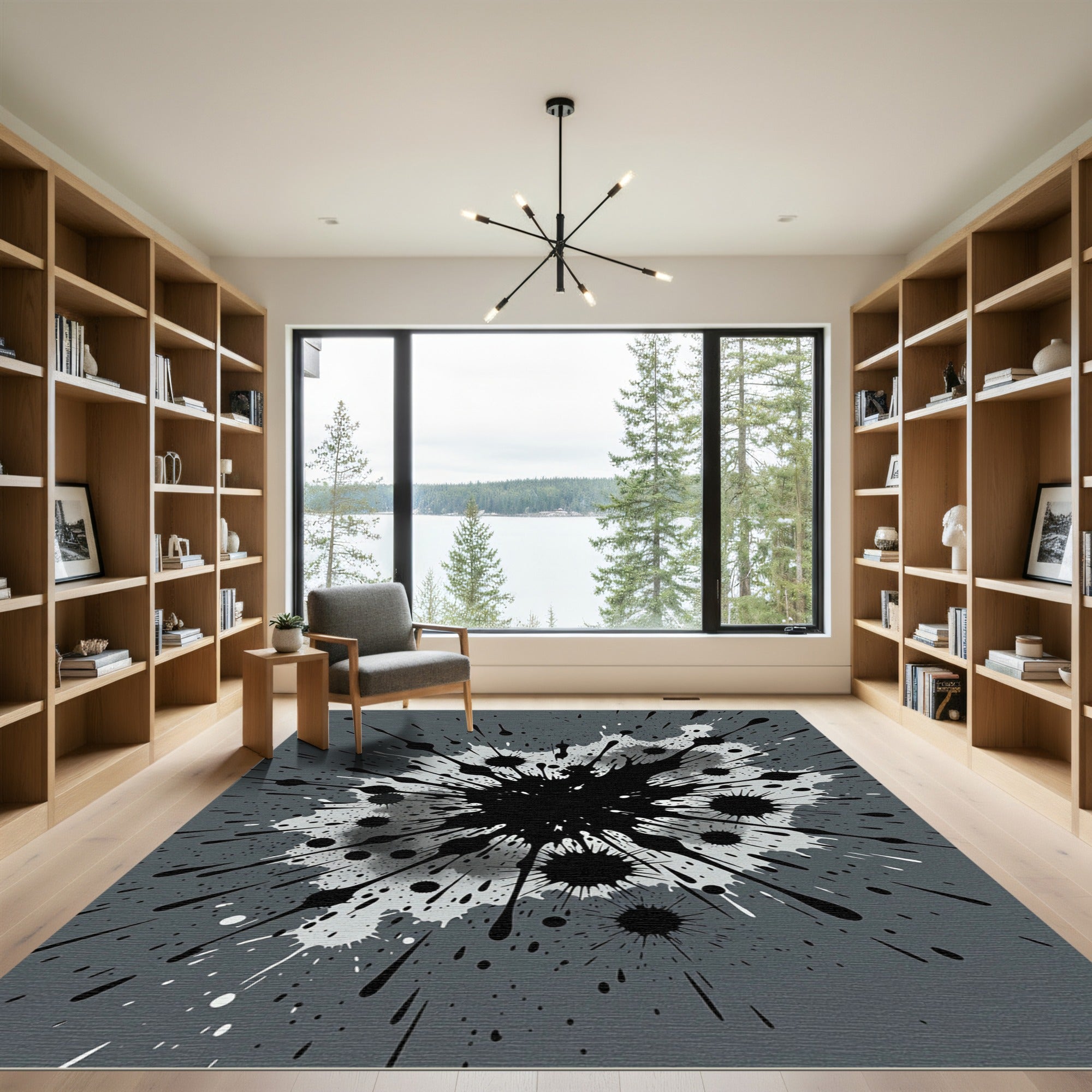 Abstract Monochrome Ink Splatter Art Rug