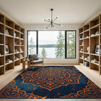 Ornate Amber Floral Medallion Navy Rug