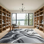 Monochrome Flowing Abstract Smoke Swirl Rug