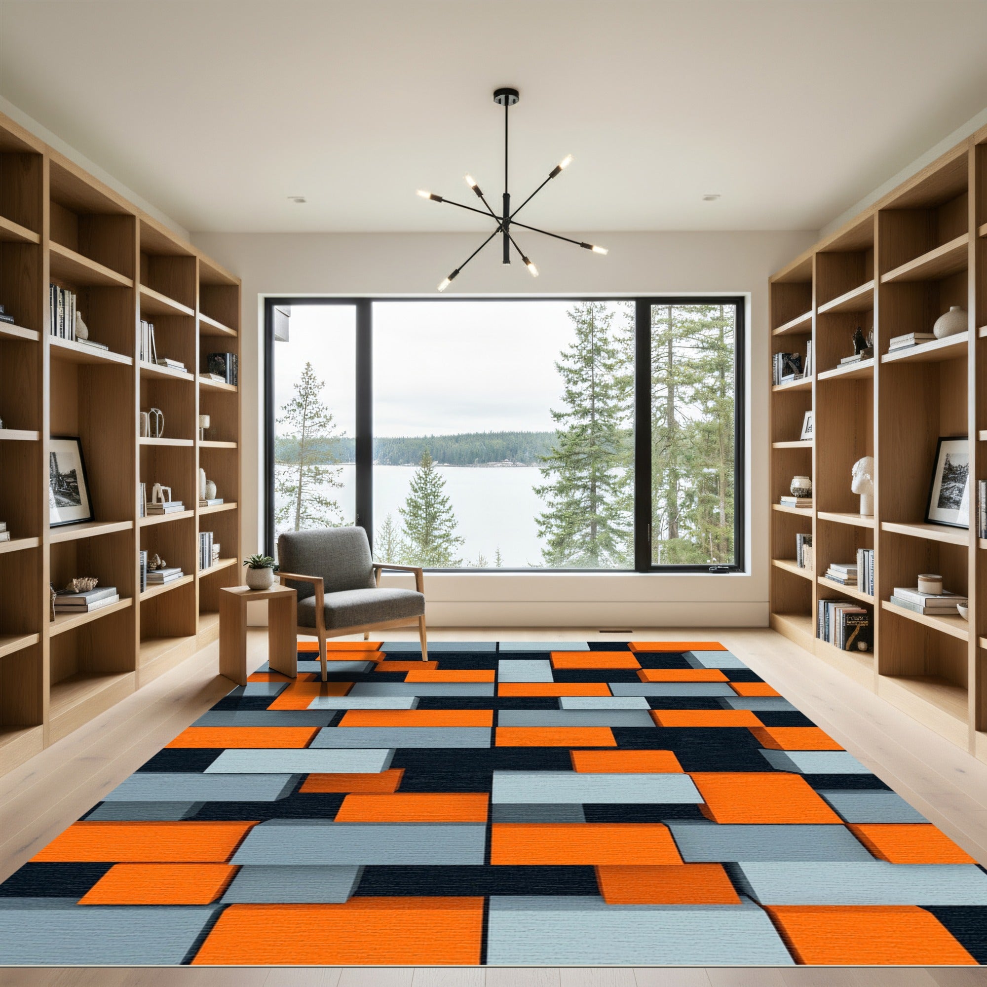 Orange Gray Block Composition Rug