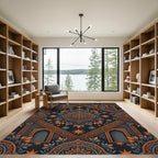 Ornate Midnight Orange Floral Star Medallion Rug