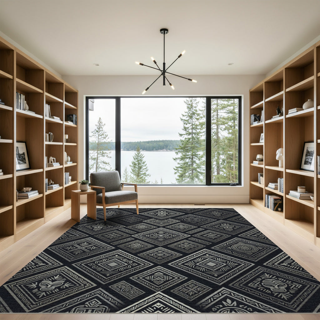 Monochrome Tribal Diamond Geometric Art Rug