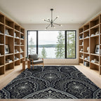 Gothic Arched Celestial Midnight Silver Tapestry Rug