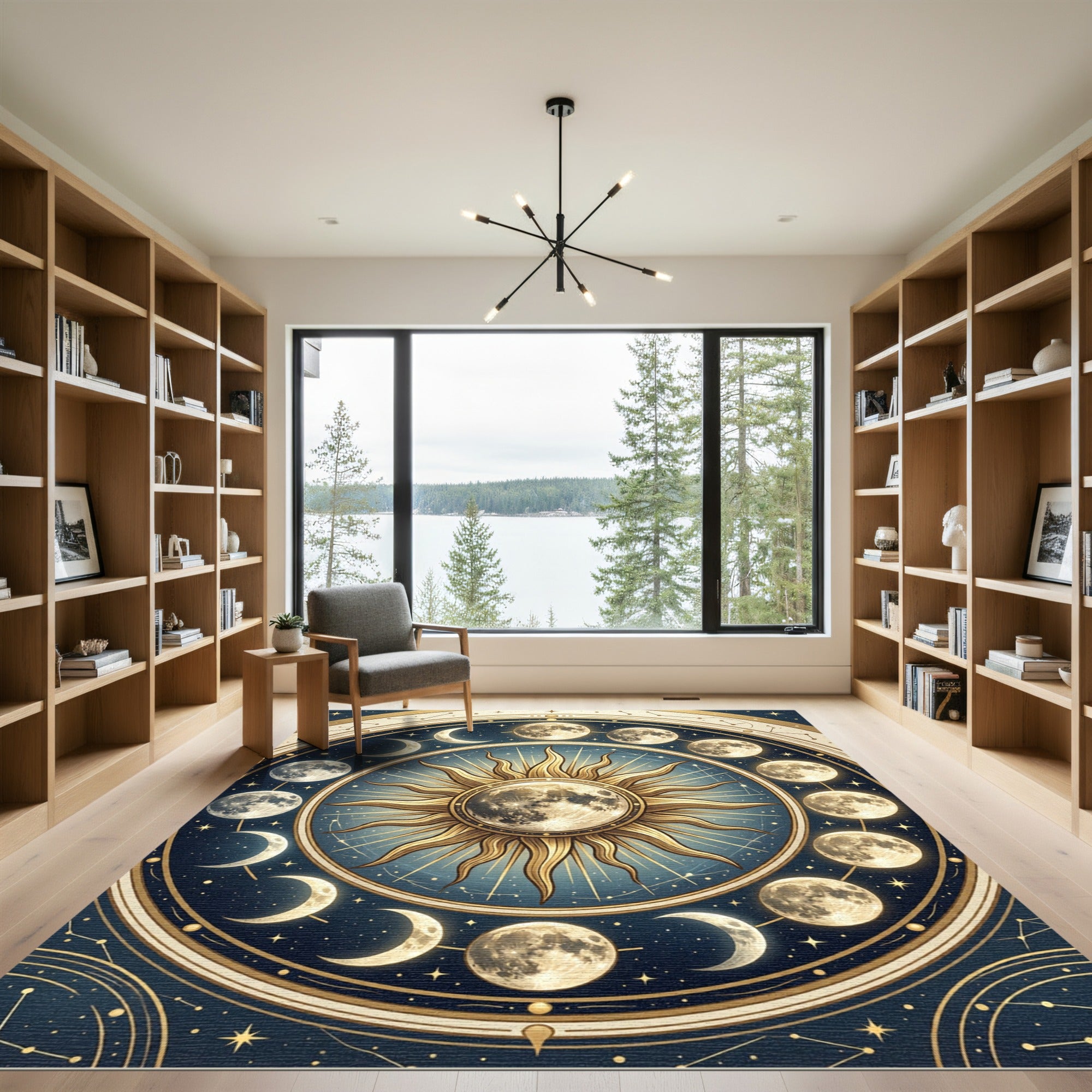 Celestial Golden Moon Phase Sun Rug