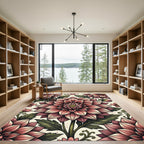 Blush Pink Dahlia Botanical Illustration Rug
