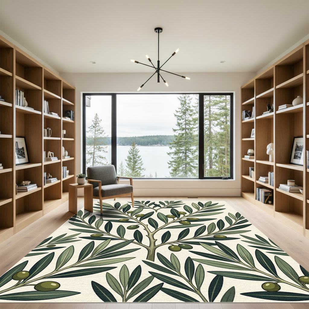 Botanical Olive Branch Mediterranean Sage Rug