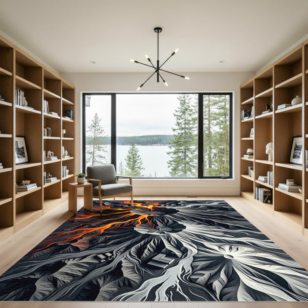Volcanic Lava Black And White Swirls Rug