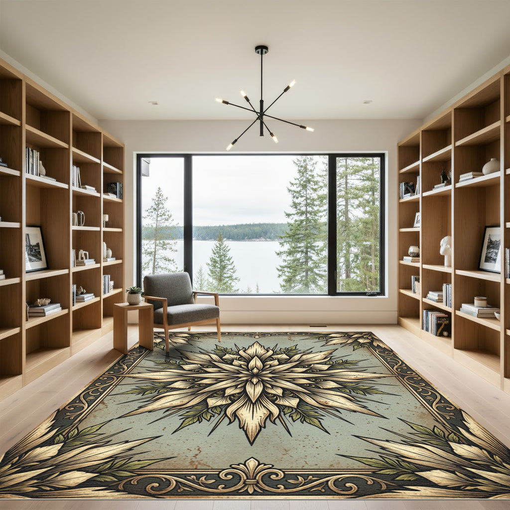 Vintage Neutral Floral Star Medallion Rug