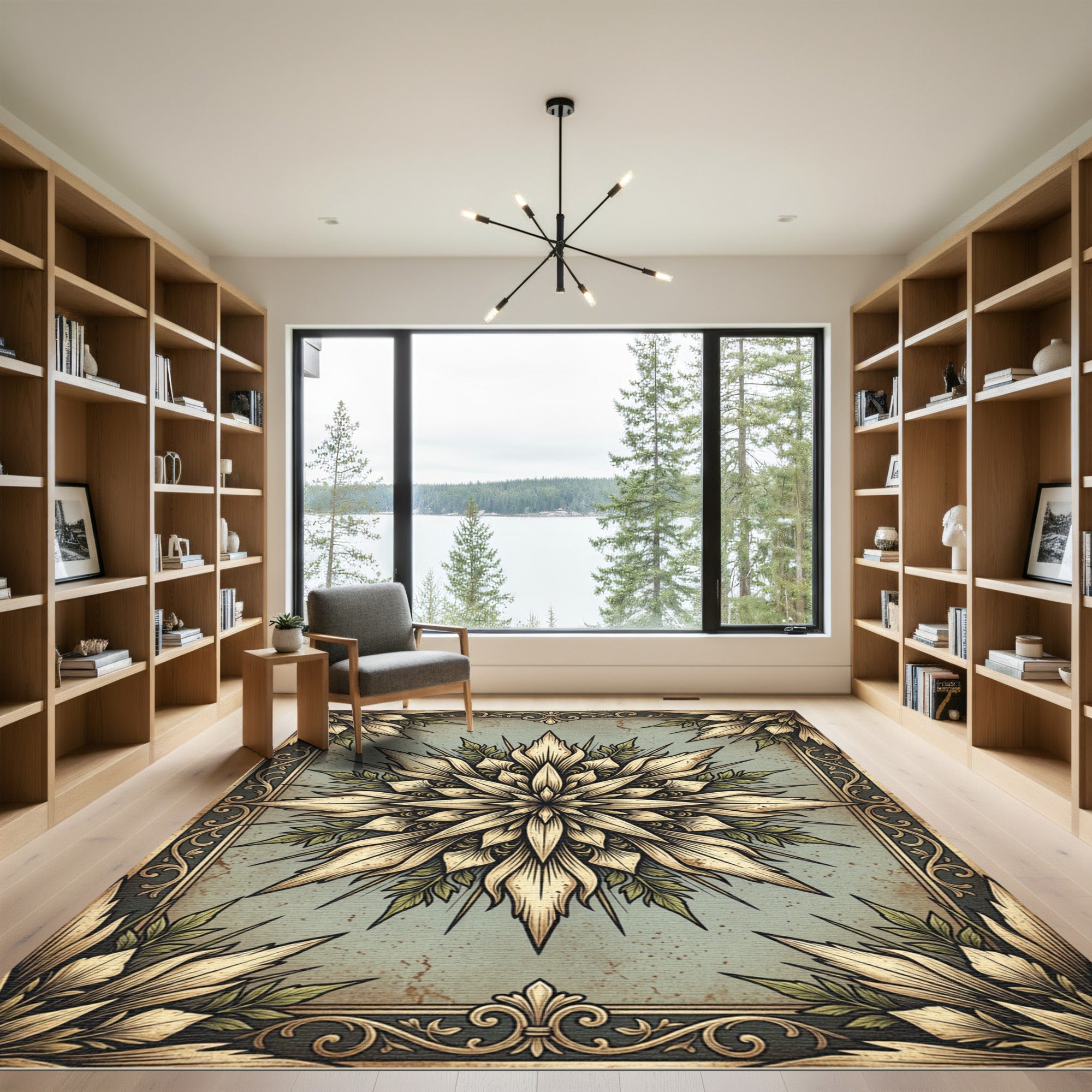 Vintage Neutral Floral Star Medallion Rug