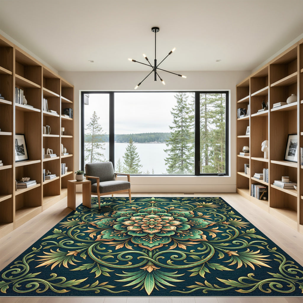 Emerald Verdant Floral Ornate Medallion Rug